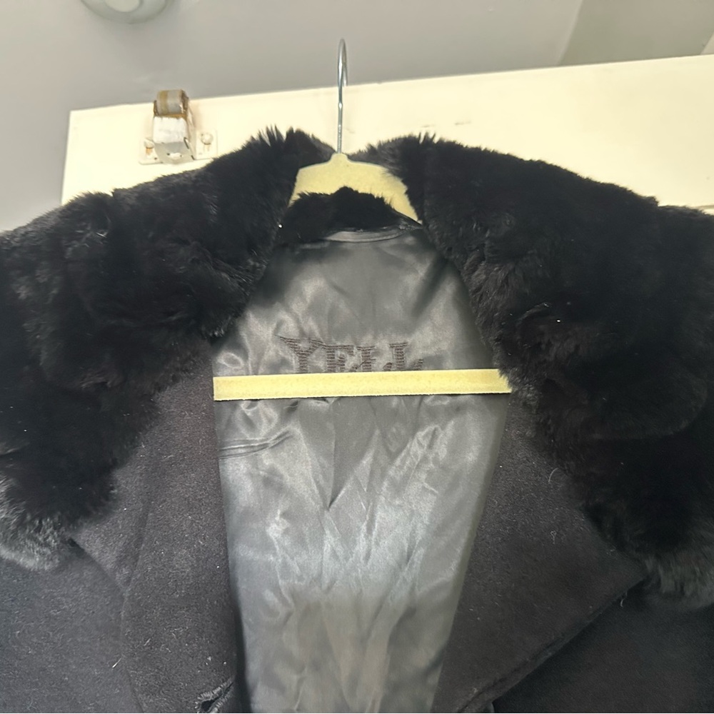 Luxurious Black Jacket with Plush Angora Fur Trim